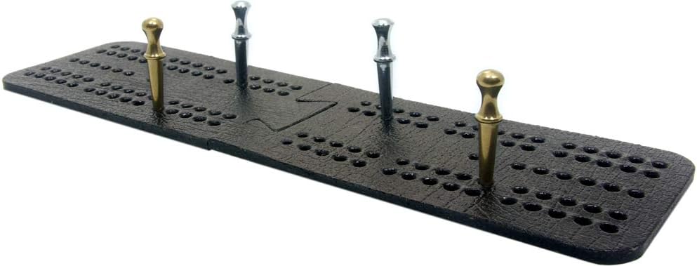 Brimtoy pocket cribbage board in tin with playing cards, metal pegs and instructions, Leatherette 2 part style board - Image 5
