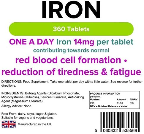 Lindens - Iron 14mg Tablets - 360 Vegan Tablets - UK Made - Reduce Tiredness, Increase Energy, White, 3 count (Pack of 120) - Image 4