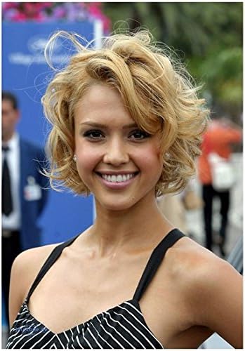 Jessica Alba 8 X 10 Photo Black White Striped Top Short Curly Blonde Hair Kn At Amazon S Entertainment Collectibles Store