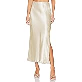 Skrtimory Womens Satin Silk Maxi Slit Skirt Elastic Waistband Maxi Long Satin Slit Skirts for Women