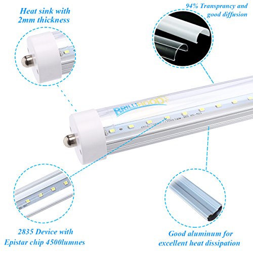 Brillihood T8 T12 8FT LED Tube Light, 40w Single Pin FA8 Lamps, 6000K