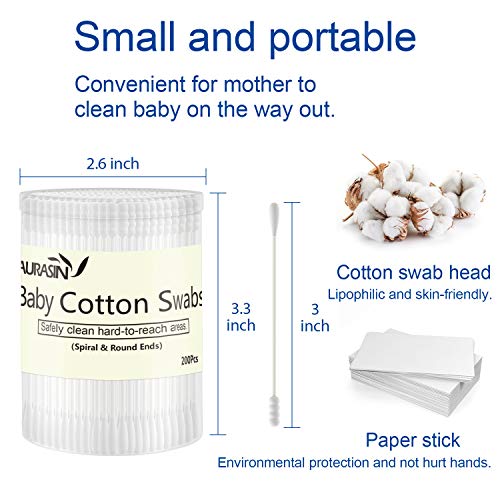 Baby Cotton Swabs, Paper Sticks Cotton Buds for Baby Ear Nose Clean-200Pcs(Spiral & Round) - Thumbnail 4