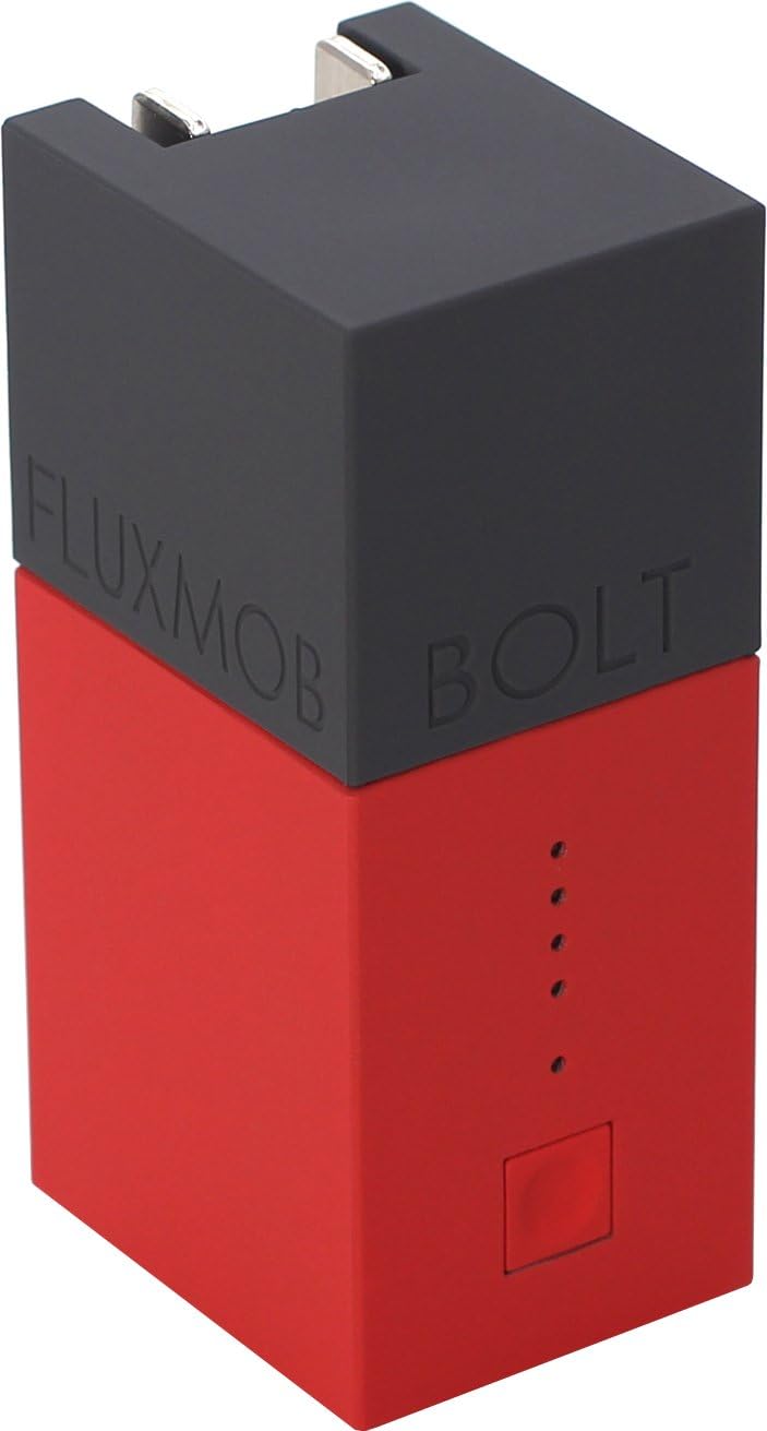 FLUXMOB BOLT Portable Power Adapter: USB Wall Charger and Universal Battery Backup, Crimson