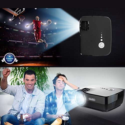 Projector, Hausbell Mini Projector Portable Video LED Projector HD for Outdoor Indoor Movie/Home Cinema Theater/Game (Black)