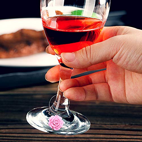 Wine Glass Charms 12 Pieces Wine Themed Wine Glass Drink Markers for Cocktails Martinis Champagne Flutes, Wine Tasting Party Decoration Supplies Gift, Roses Flower - Thumbnail 2