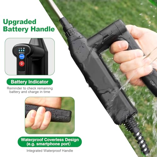 SYLSTAR Battery Powered Sprayer 8M Hose, 26.2inch Electric Weed Sprayer Wand, 3 Adjustable Spraying Force & Battery Indicator, 4 Nozzles, 7.4V Rechargeable Garden Lawn Plant Spray Handle