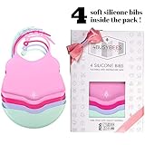 BABY SILICONE BIBS - CANDY Collection! PACK OF 4 Silicone Baby Girl Bibs - BEST Baby Girl Shower, Bibs for Baby Girls, Newborns - 100% Food Safe Material, Tested, BPA Free, Waterproof, Dishwasher Safe