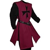 Gafeng Men's Renaissance Costume Knights Templar Crusader Tunic Medieval LARP Halloween Adult Two Piece Outfits