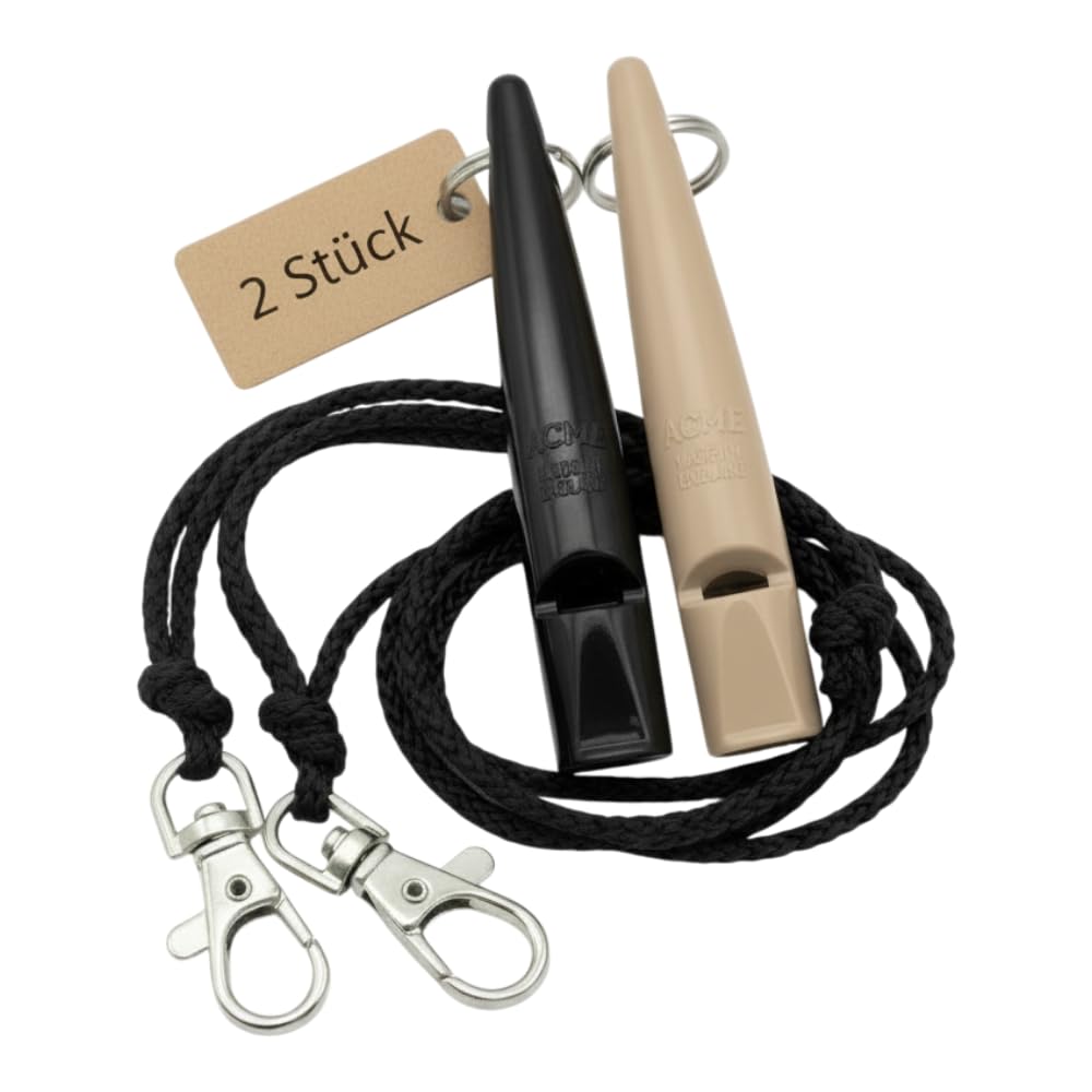 ACME Dog Whistle No. 210.5 with Whistle Band | Double Pack | 2 Whistles Including 2 Bands | Ideal for Recall - Loud and Far-reaching (Black + Nougat)