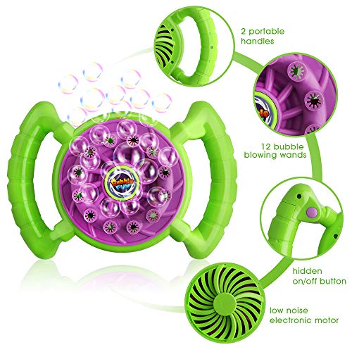 Baztoy Bubble Machine Handheld Bubble Blower Toy Outside Toys Birthday Parties Gifts Outdoor for Kids Toodlers Boys Girls with 2 Extra Bubbles Solution