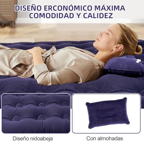 JZZB Colchon Inflables Matrimonial,79.92 * 59.84 * 9.84 Pulgadas Colchon Inflable Queen Size con 3 Almohadas y Bomba Dual Enchufe Auto Bolsa de Viaje,Cama de Aire para Viajes Camping Hogar (Azul)