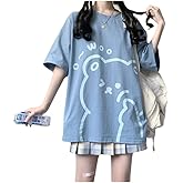 Tyadorw Womens Kawaii Shirt Aesthetic Shirts Harajuku Japanese Streetwear Kawaii Bear Graphic Tees Kawaii Oversized T Shirts