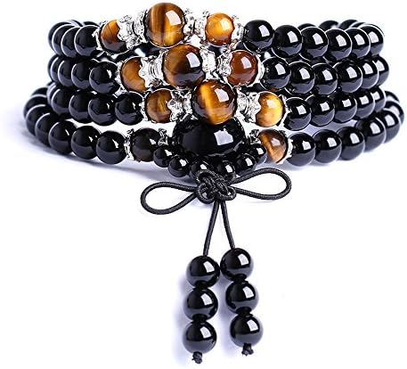 6mm Natural Obsidian Beads Buddhist Prayer Mala Meditation Necklace Bracelet (Obsidian Tiger Eye 1)