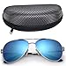 LotFancy Aviator Sunglasses for Men with Case, UV400 Protection, 61MM, Lightweight Eyewear for Driving Fishing Sports, Revo Blue Mirrored Lens, Silver Metal Frame