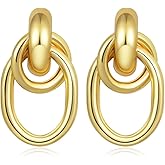 Fxiqini Gold Knot Earrings Geometric Drop Dangle Earrings Chunky Statement Earrings for Women Jewelry Gifts Gold Silver Tone