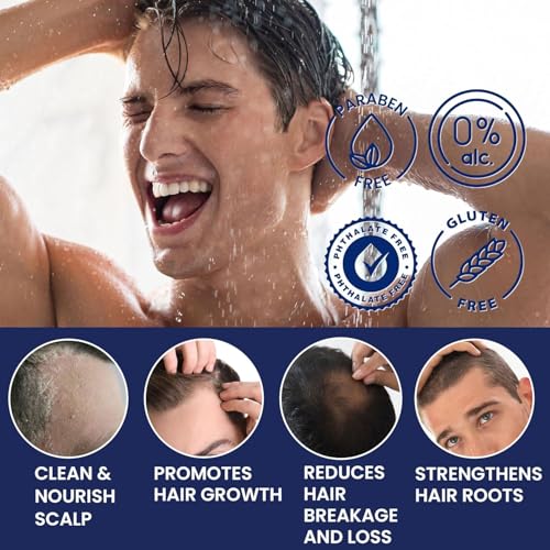 Uttse Biotion Hair Growth Shampoo for Men: Natural Thickening Shampoo with Tea Tree Oil Ginseng Mint for Hair Loss and Thinning Hair - 10.1 fl.oz, Dark Blue