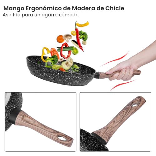 HEEDU Juego de 3 Sartenes con Revestimiento Antiadherente para Todo Tipo de Estufas, Set de 3 piezas (20 cm y 24 cm y 28 cm)