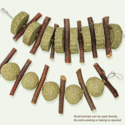 Roundler Small Animal Chew Toys, Apple Sticks Grass Cake&Ball Bunny Pet Tooth Chew Toys, Pet Snacks Toys for Rabbits, Chinchilla, Hamsters, Guinea Pigs, Gerbils, Mini Macaws, Parrots (Style 3)