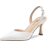 Athlefit Closed Pointed Toe Low Heels for Women Dress Work Wedding Party Slingback Stiletto Pumps Shoes White, Size 7.5, SAPU2606W