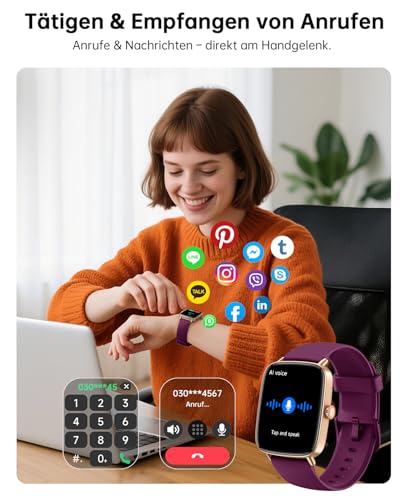 Women's Smartwatch with Phone Function 1.85 Inch 2 Wristbands Fitness Watch Fitness Tracker Heart Rate / SpO2 / Sleep / IP68 Waterproof Sports Watch Pedometer Watch for Samsung Android iOS Purple