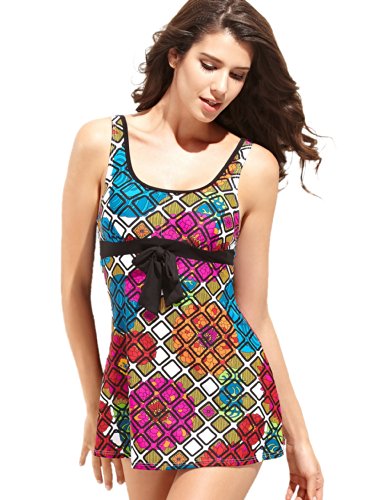 Women's Cool Swimsuit Colorful Grid Printed Tank Top Tankini Swim Skirt Women's Cool Swimsuit Colorful Grid Printed Tank Top Tankini Swim Skirt