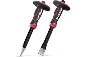 CRAFTZONE Masonry Chisel Set - 2-Piece Heavy Duty Pointed & Flat Rock Chisels, Concrete Stone Chisel with Hand Protection for Brick Breaking Carving Splitting Cutting Mason Tools