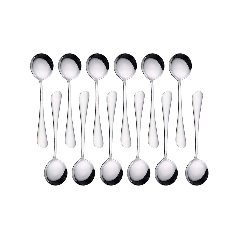 Round Latte Spoons Set of 12 Stainless Steel 5.24x1.38in Metal Latte Spoons Set QQ CAT Cafe Spoon Ideal for Turkish Espresso Hot Chocolate Coco Drinking Dessert Cake & Ice Cream Sundae(R#4) — image 1