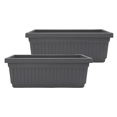 The HC Companies Venetian Window Planter Box w/Drain Plug - Long Planter Box for Windowsills, Balconies & More - Plastic Rectangular Outdoor Planters for Herbs & Flowers (18" Warm Gray, Pack of 2)