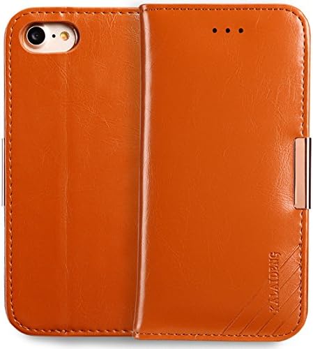 iPhone 7 Case, VVIA Genuine Leather Case for iPhone 7 (4.7 inch), Classic Leather Wallet Cases Slim Folio Book Cover with Credit Card Slots, Cash Pocket, Stand Holder, Magnet Closure (Orange yellow)