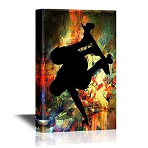 Skateboard Canvas Wall Art - Man on Skateboard with Grunge Abstract Background - Gallery Wrap Modern Home Art | Ready to Hang - 12x18 inches
