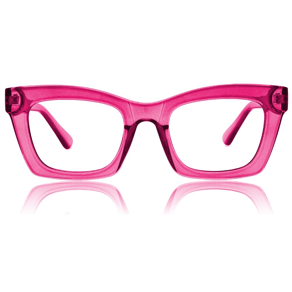 JiSoo Oversized Cat Ete Reading Glasses for Women, Stylish Designer Readers with Large Frame,Fuchsia