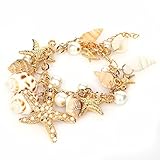 Gamesalor Women's Ocean Multi Starfish Sea Star Conch Shell Pearl Chain Beach Bracelet