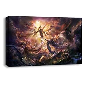Canvas Wall Art Angel and Dragon Pictures Home Wall Decorations for Bedroom Living Room Paintings Canvas Prints Framed - 12x18 inches