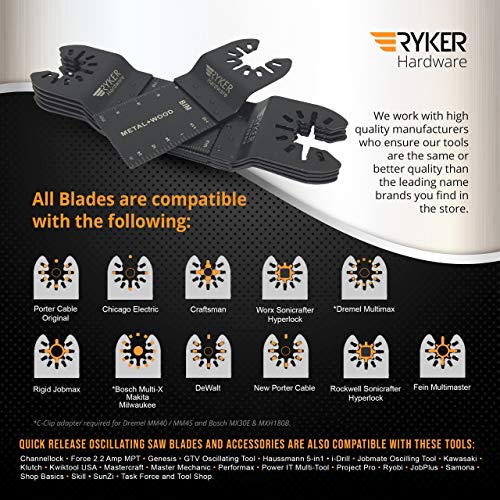 Quick Release Oscillating Saw Blades - Platinum Pack Multitool Bi-Metal Blade for Fein Multimaster, Dewalt, Bosch, Dremel Multi Max, Milwaukee, Makita, Rockwell Sonicrafter, Porter Cable Power Tool