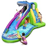 ACTION AIR Inflatable Waterslide, Animal Shark Bounce House with Slide for Wet and Dry, Playground Sets for Backyards, Water Gun & Splash Pool, Durable Sewn with Extra Thick Material, Idea for Kids