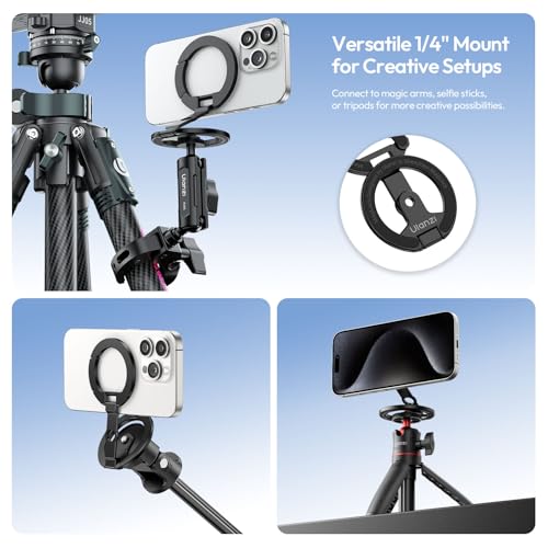 ULANZI MA02 Dual Magnetic Ring Phone Grip Stand, Aluminum for MagSafe Gym Kickstand Compatible with iPhone 17-12 Series, Foldable Phone Tripod Mount with 1/4" Screw for Live Streaming Vlog