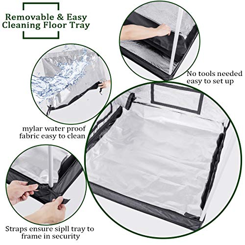 Growtent Garden 48"x24"x60" Reflective 600D Mylar Hydroponic Grow Tent with Observation Window and Floor Tray for Indoor Plant Growing and Grow Light 4'x2'