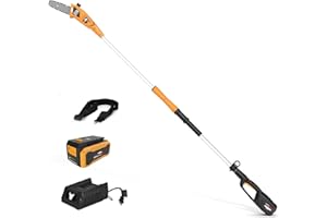 Mowox Power 40V 8" Oregon Bar Tree Trimmer Pole Saw, 500mm Telescopic Range Cordless Pole Saw, 8m/s Cutting Speed Pole Saws for Tree Trimming, with 4Ah Battery and Charger Included