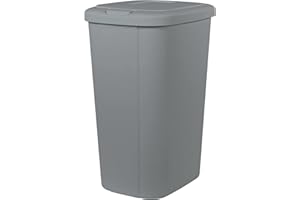 LOVINGSTAR Solid Color 13.3 Gal Touch Top Plastic Trash Can, Spring Loaded Lid Garbage Bin for Kitchen,Home, Bedroom, Bathroom,Office & Slim Space-Saving (Gray)