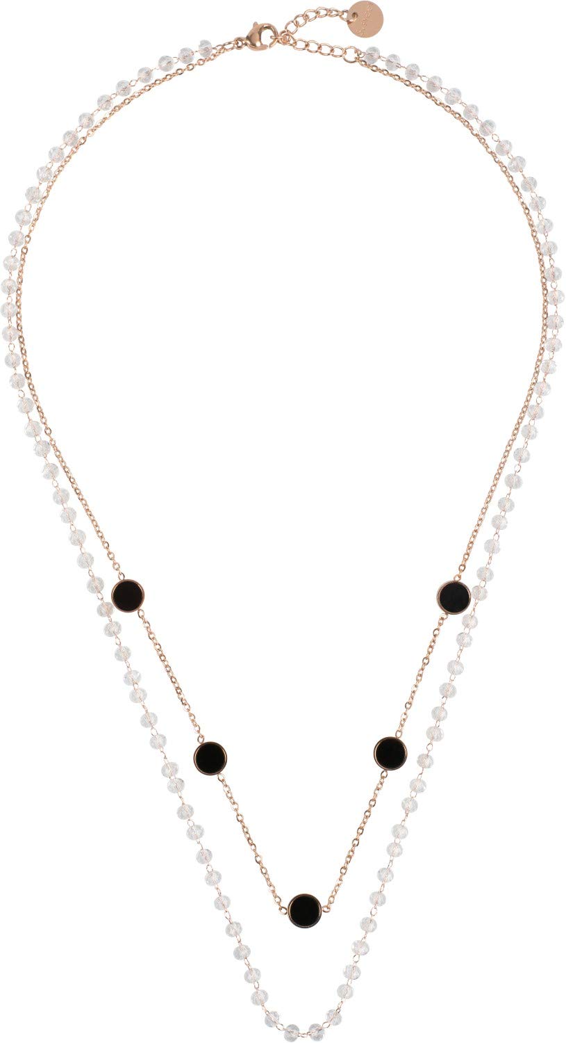 styleBREAKER Ladies stainless steel layer necklace 2 rows with plastic beads and pendants, anchor chain, chain, jewellery 05030067, color:Rose gold/Transparent
