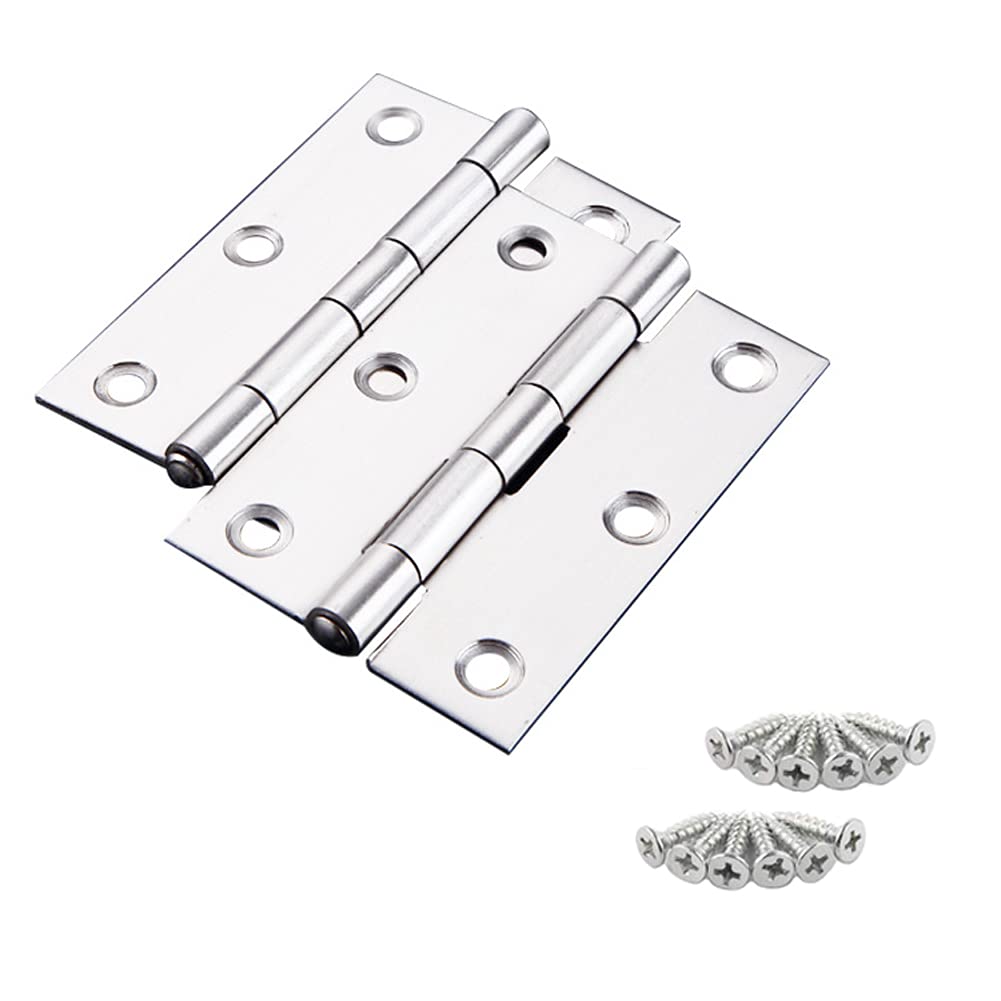 Cretty-Meet 2 Sets Replacement Door Hinges 3 Inch Stainless Steel Folding Butt Hinges Strong Solid Hinges with 12pcs Screws for Door Case Lid Wooden Box Chest (Silver)