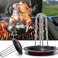 Batteraw Chicken Roaster Rack, Carbon Steel Folding Vertical Nonstick Grill Chicken Rack with Drip Pan for Grill Oven BBQ