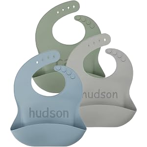 norinori Personalized Silicone Baby Bibs with Name, Set of 3 Silicone Baby Bibs Waterproof, Soft, Unisex, 0-36 Months