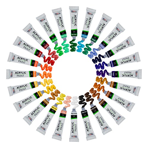 U.S. Art Supply Professional 24 Color Set of Acrylic Paint in 12ml Tubes - Rich Vivid Colors for Artists, Students, Beginners - Canvas Portrait Paintings - Bonus Color Mixing Wheel