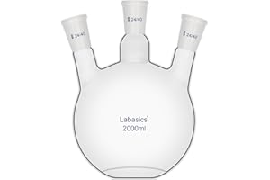Labasics Borosilicate Glass 3 Neck Flat Bottom Boiling Flask with 24/40 Joints, for Lab Experiments, Distillation and Reflux 