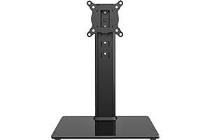 HEMUDU Universal Swivel TV Stand/Base Table Top TV Stand for 13 to 32 inch TVs with 100 Degree Swivel, 4 Level Height Adjustable, Heavy Duty Tempered Glass Base, Holds up to 77lbs, HT07B-001