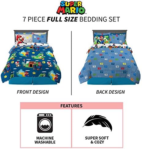Super Mario themed bedding set including a comforter and sheet.