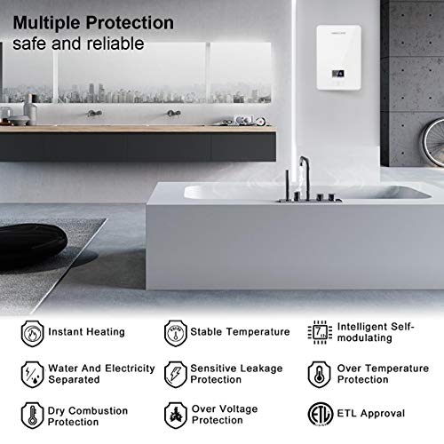 Tankless Water Heater Electric Hot Water Heater, Compact Size Point-of-Use Instant No Standby Losses, Digital Display, with Shower Head/Water Valve/Pipe 1.8GPM 6.5 KW, 220~240V - Thumbnail 4