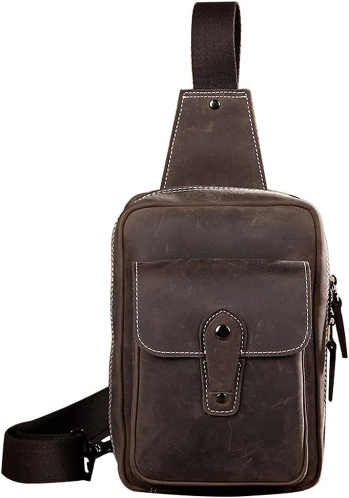 vintage Men's real Leather chest bag Business Casual Outdoor Sling Bag (Style 19 - Crazy Horse Leather)