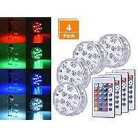 Browill Submersible Led Lights [Multi Color Remote Controlled Submersible LED Lights - 4 Pack] LinkBro 10 LED IR Controlled Submersible Light, for Aquarium, Pond, Party, Halloween, Christmas Lighting